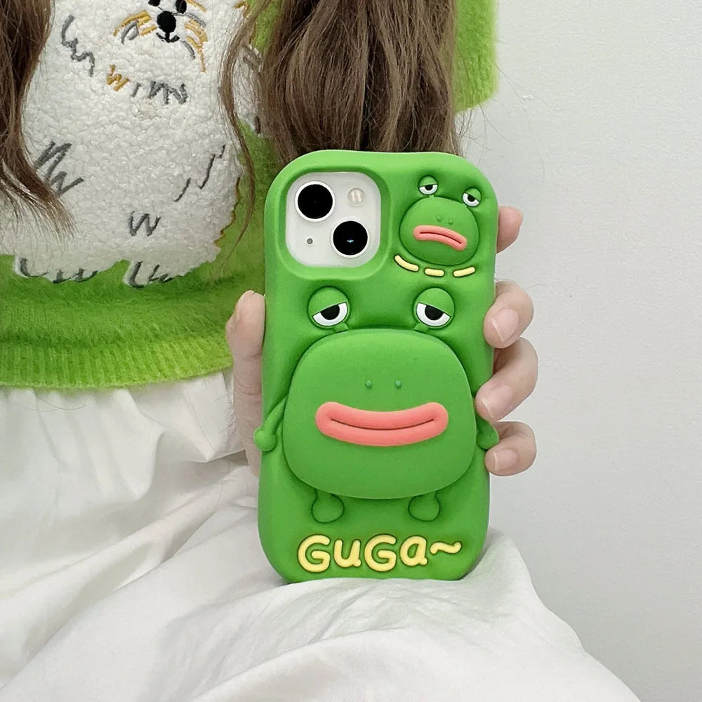 Cute Phone Cases For iPhone 11, 12, 13, 14, and 15 Pro Max - Funny 3D Big Mouth Frog - Hidden Holder - TSP273