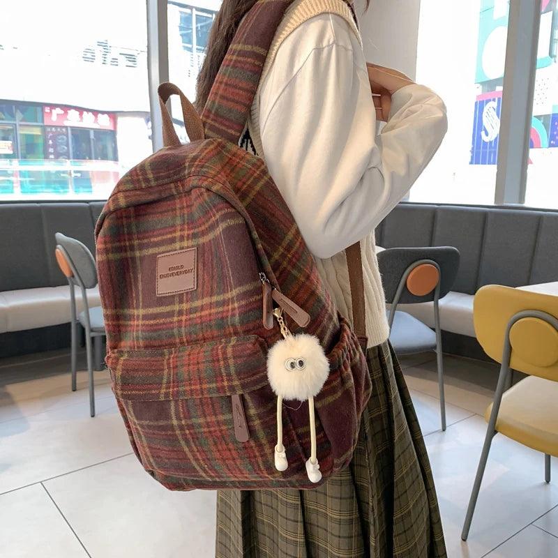 TSB57 Cool Backpacks - Fashion Plaid Woollen Rucksack For School, College, and Travel - Touchy Style