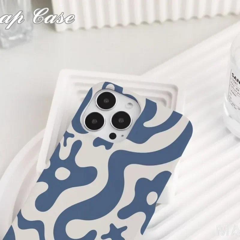 Cute Phone Cases For iPhone 16ProMax, 15, 14, 13, 12, and 11 PRO Plus - Blue Liquid Pattern- TSP499