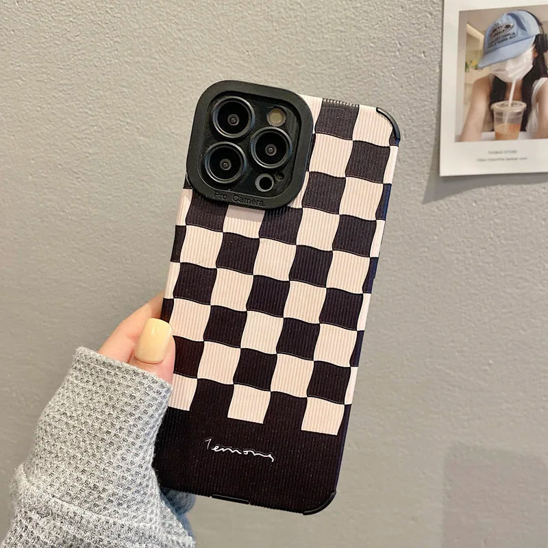 Black White Grid Cute Phone Cases For iPhone 14 11 7 8 Plus X XR XS 11 13 12 Pro Max