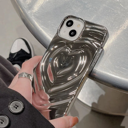 Cute Phone Cases For iPhone 13 14 11 12 Pro Max - 3D Pleated Water Ripple Heart