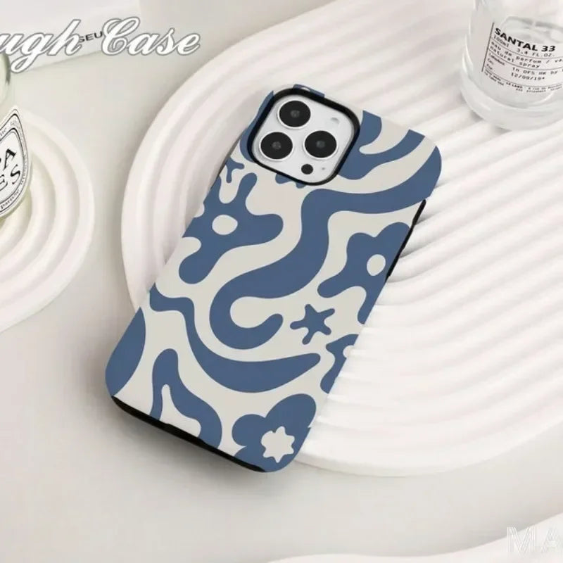 Cute Phone Cases For iPhone 16ProMax, 15, 14, 13, 12, and 11 PRO Plus - Blue Liquid Pattern- TSP499