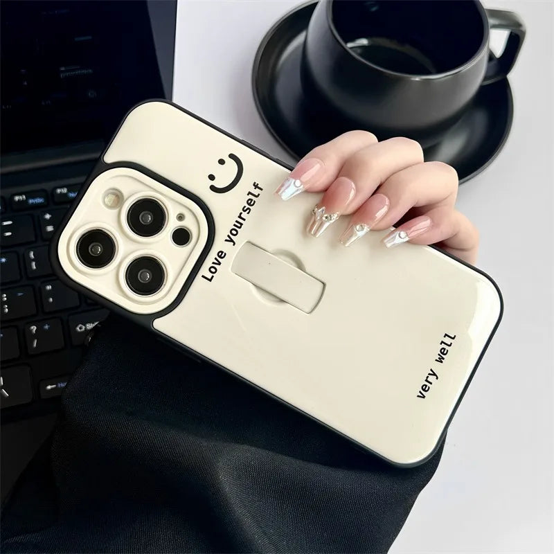 Cute Phone Cases: Cartoon Smile Words Ring Holder for iPhone 11-15 Pro Max - TSP318