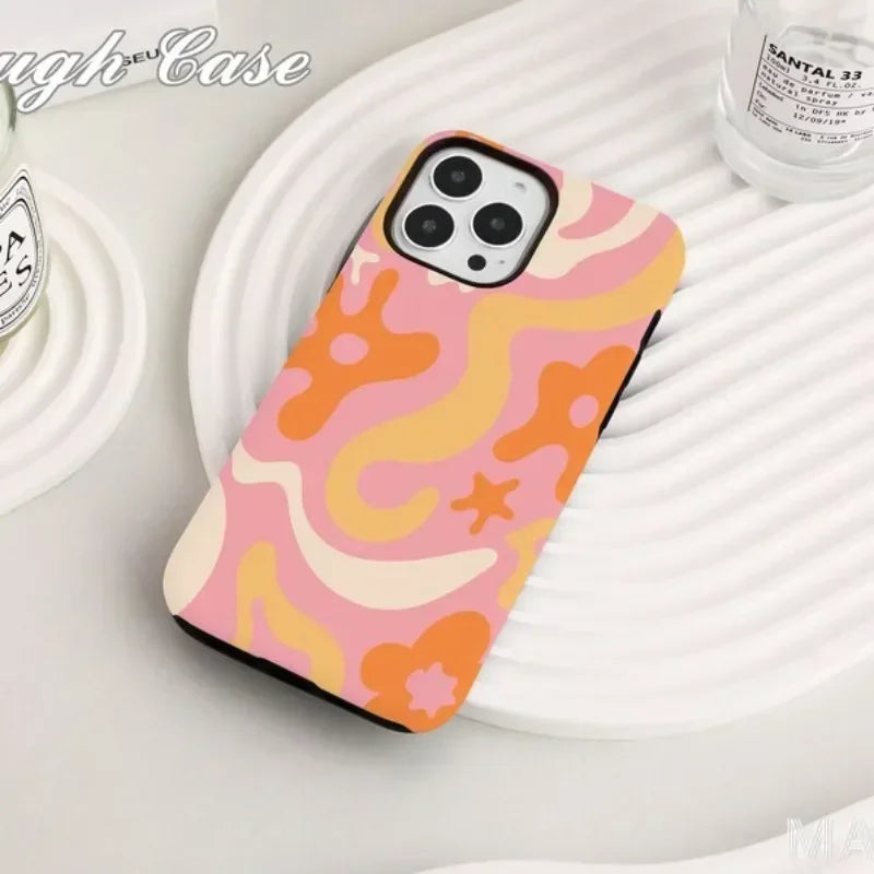 Cute Phone Cases For iPhone 16ProMax 15 14 13 12 11 PRO Plus - Pink Liquid Pattern - Acrylic TPU Cover