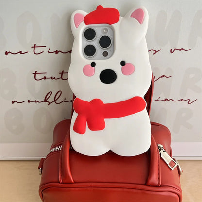 Cute Phone Cases For iPhone 16, 15, 14, 13, 11, 12 Pro Max - Funny 3d Plush Penguin and Puppy Silicone Cover - IC1021