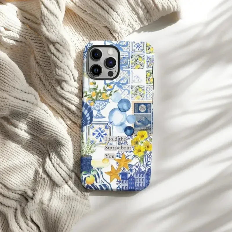 Cute Phone Cases For iPhone 15PRO MAX 14 13 12 11 PRO Plus 15pro - Mediterranean Tile Seashell Pattern - Acrylic TPU Cover