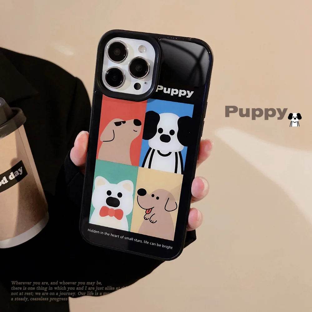 Cute Phone Cases For iPhone 16, 15, 14, 13, 12 Pro Max - Cartoon Puppy Illustration Art - Bracelet Pendant - Glass Shell Cover - CC5240 - Touchy Style