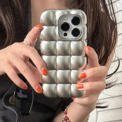 Cute Phone Cases for iPhone 15, 14, 13, 12, and 11 Pro Max - Metal Silver - Stylish Lattice - TSP282