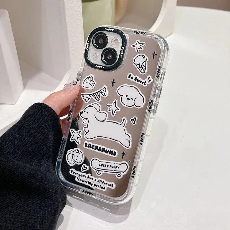 Cute Phone Cases: Sweet White Puppy Mirror Case for iPhone 15 Pro Max &amp; 14/13/12 - TSP302