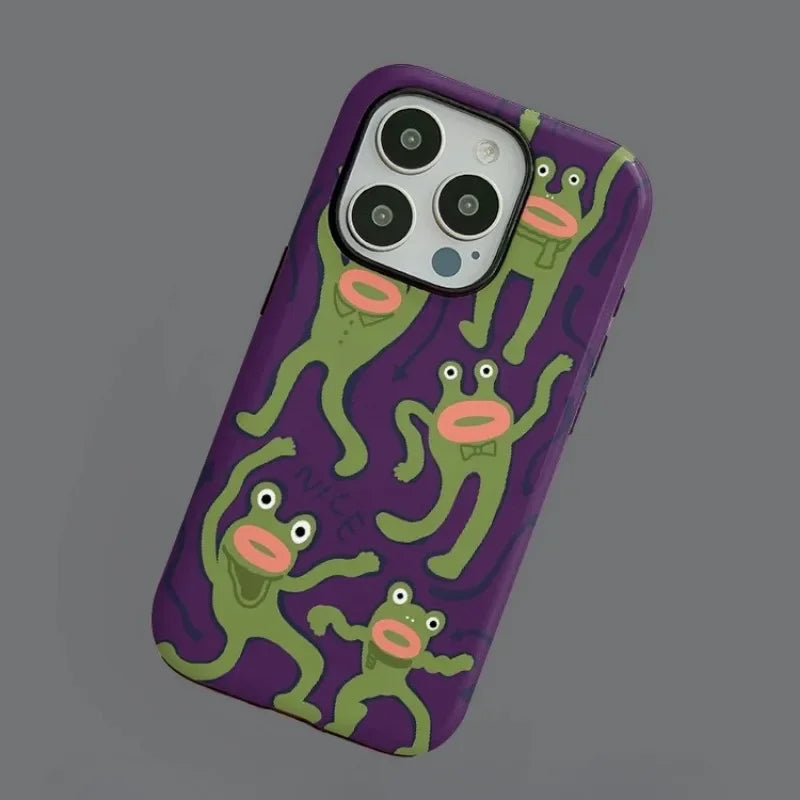 Cute Phone Cases For iPhone 15PRO MAX, 14, 13, 12, 11 PRO, 11 Plus, 15pro - Funny Frog Purple Art - Acrylic TPU Cover - PC0120 - Touchy Style