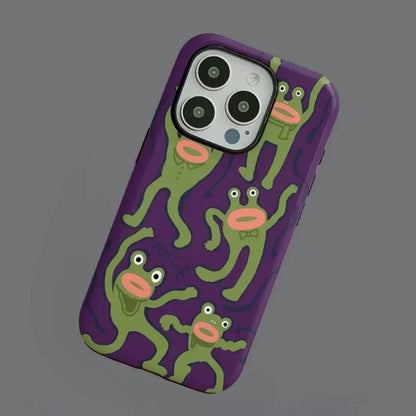 Cute Phone Cases For iPhone 15PRO MAX, 14, 13, 12, 11 PRO, 11 Plus, 15pro - Funny Frog Purple Art - Acrylic TPU Cover - PC0120