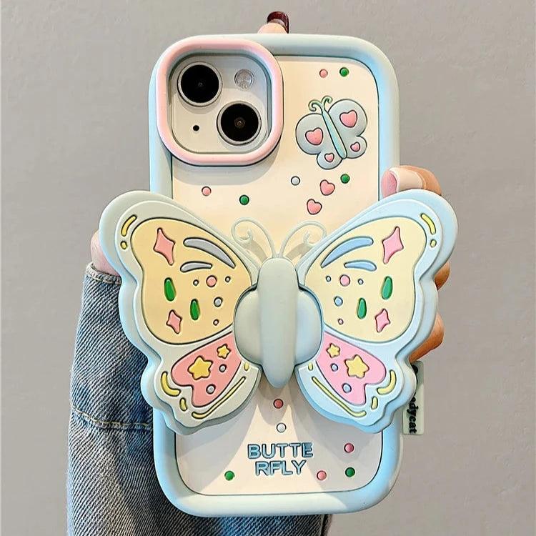 Cute Phone Cases For iPhone 15, 14, 13, 12, and 11 Pro Max - Big Butterfly Holder - Soft Cover - TSP258