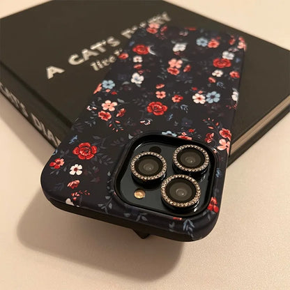 Cute Phone Cases For iPhone 11, 12, 13, 14, 15, and the latest 16 Pro Max - Black Little Flowers Acrylic Cover - TSP516