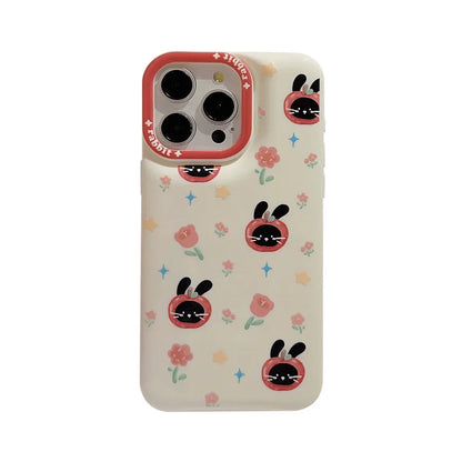 Cute Phone Cases For iPhone 16, 15, 14, 13, 12, 11 Pro Max, Xr, 16 Plus - Funny Tomato Black Rabbit Flowers Cover - IC6040