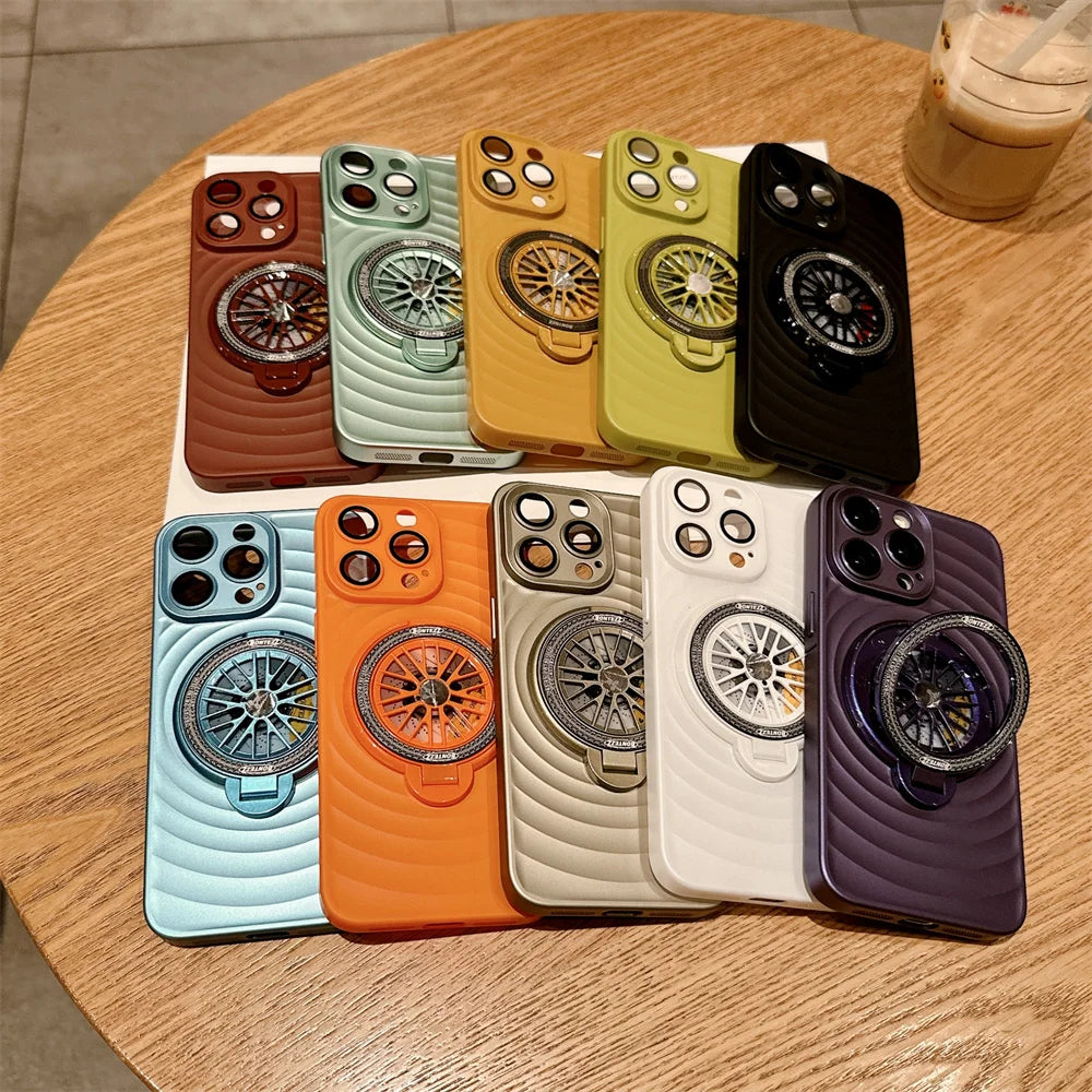 Cute Phone Cases For  iPhone 13, 14, 15, and 15 Pro Max models - Wave Ripple Gyroscopic Bracket Cover - TSP525