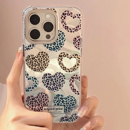 Cute Phone Cases: Leopard Print Love Heart IMD Silicone for iPhone 12-15 Pro Max - TSP299