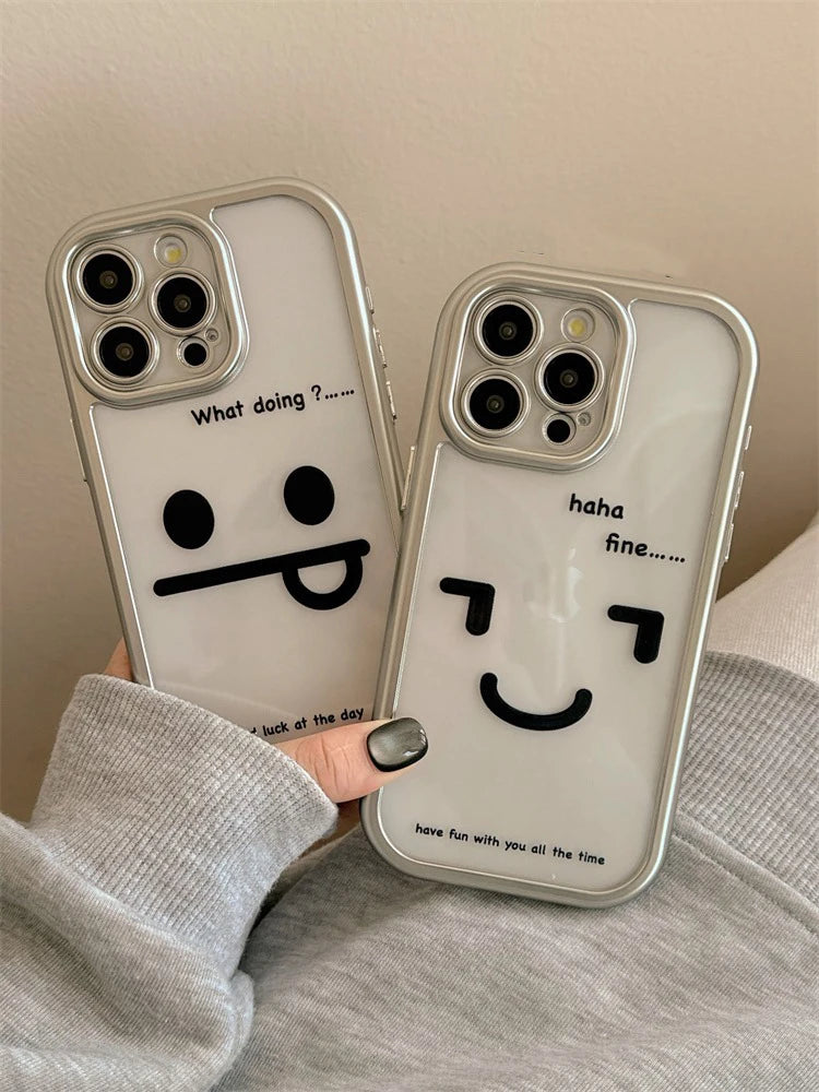 Cute Phone Cases: Funny Black Smile Pattern Clear Back Cover for iPhone 11-15 Pro Max - TSP304