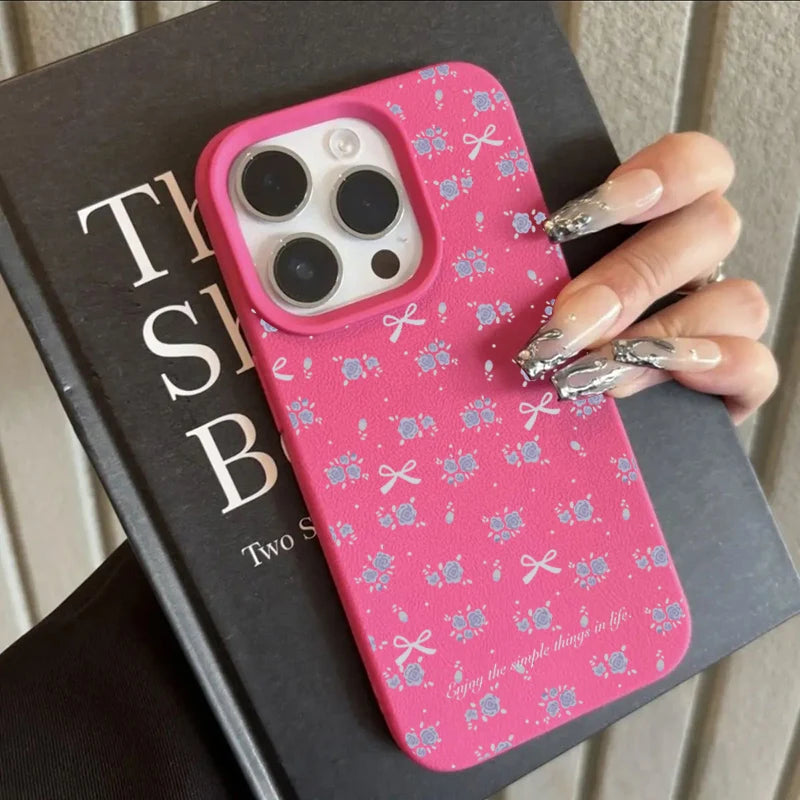 cute Phone Cases For iPhone 16 15 14 Pro Max 13 12 11 - Flower Lichee and Bowknots Pattern - Silicone Back Cover