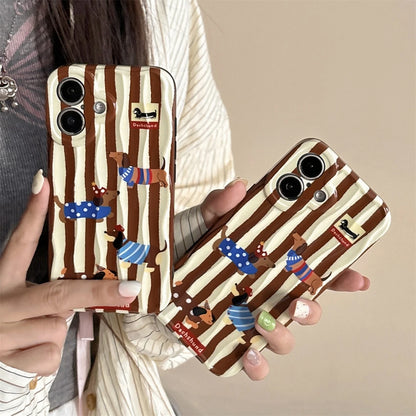 Cute Phone Cases For iPhone 16, 15, 14, 13, 12 Pro Max - Cartoon Dachshund Dog - Stripes 3D Wavy Soft Cover - PC5520