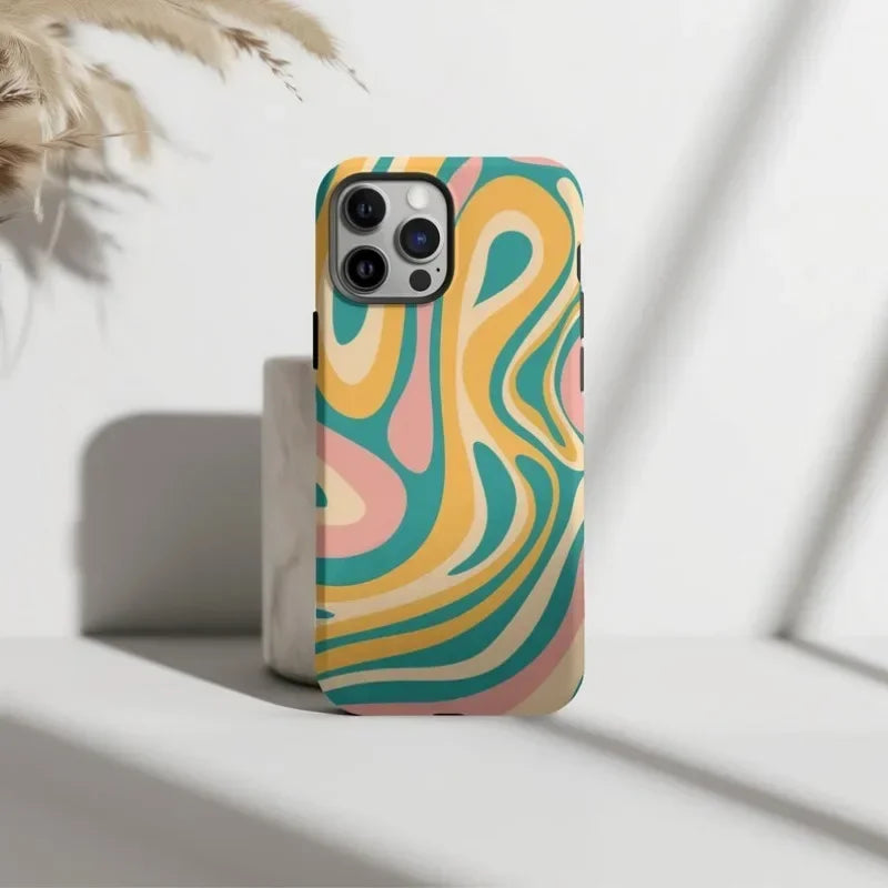 Cute Phone Cases For iPhone 16 Pro Max, 15, 14, 13, 12, or 11 Pro or Pro Max - Groovy Waves Acrylic Cover  - TSP521