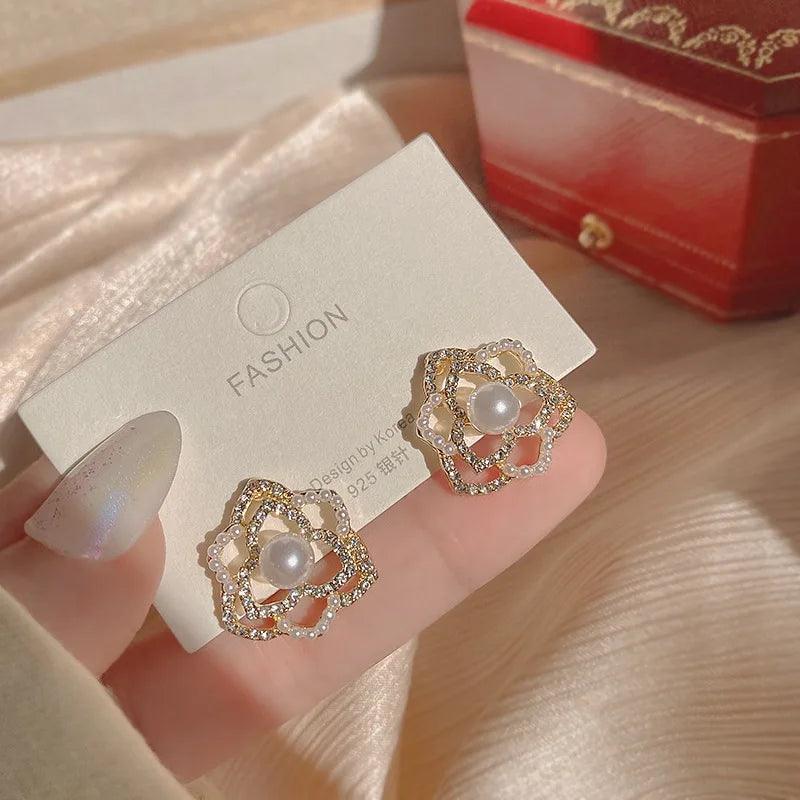 Charming Korean Earrings with White Pearls for Women - Charm Jewelry R1240