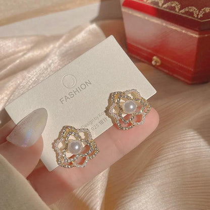 Charming Korean Earrings with White Pearls for Women - Charm Jewelry R1240