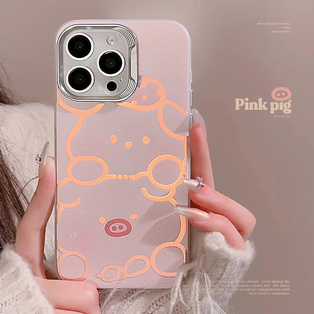 Cute Phone Cases for iPhone 11, 12, 13, 14, and 15 Pro Max - Funny Pig and Dog - Laser Back Cover - TSP268