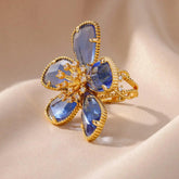 ABCJ457 Finger Ring Charm Jewelry - Stainless Steel Crystal Flower - Touchy Style .