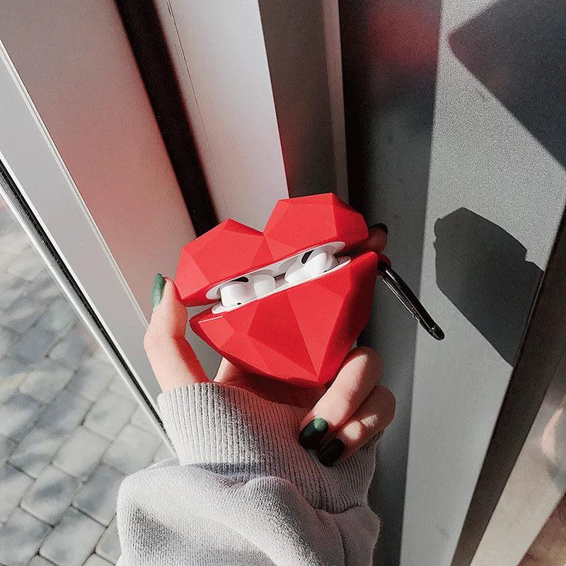 AirPods 3 2 1 Case With Silicone Red Heart Shape and Metal Hook SSSC40 AirPods Case - Touchy Style