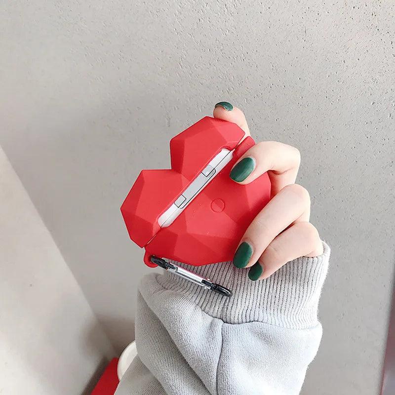 AirPods 3 2 1 Case With Silicone Red Heart Shape and Metal Hook SSSC40 AirPods Case - Touchy Style