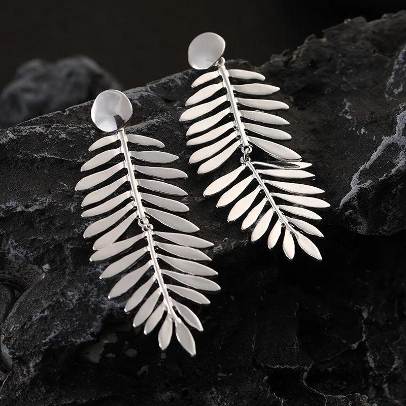 AYE0122 Drop Earrings Charm Jewelry - Metal Leaf Tassel Earrings With Silver Color - Touchy Style