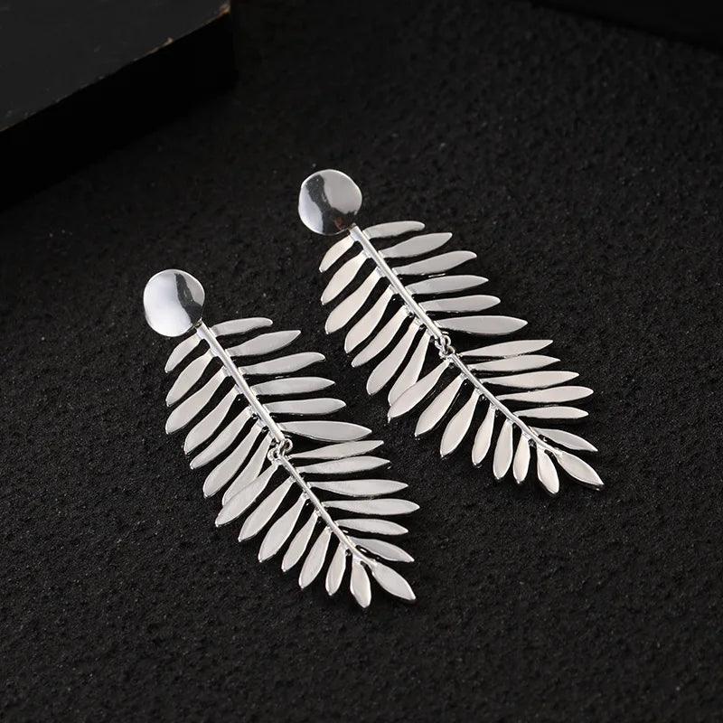 AYE0122 Drop Earrings Charm Jewelry - Metal Leaf Tassel Earrings With Silver Color - Touchy Style