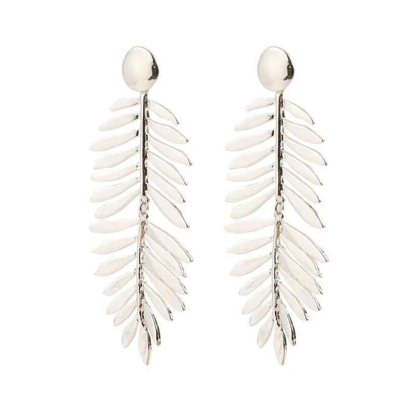 AYE0122 Drop Earrings Charm Jewelry - Metal Leaf Tassel Earrings With Silver Color - Touchy Style