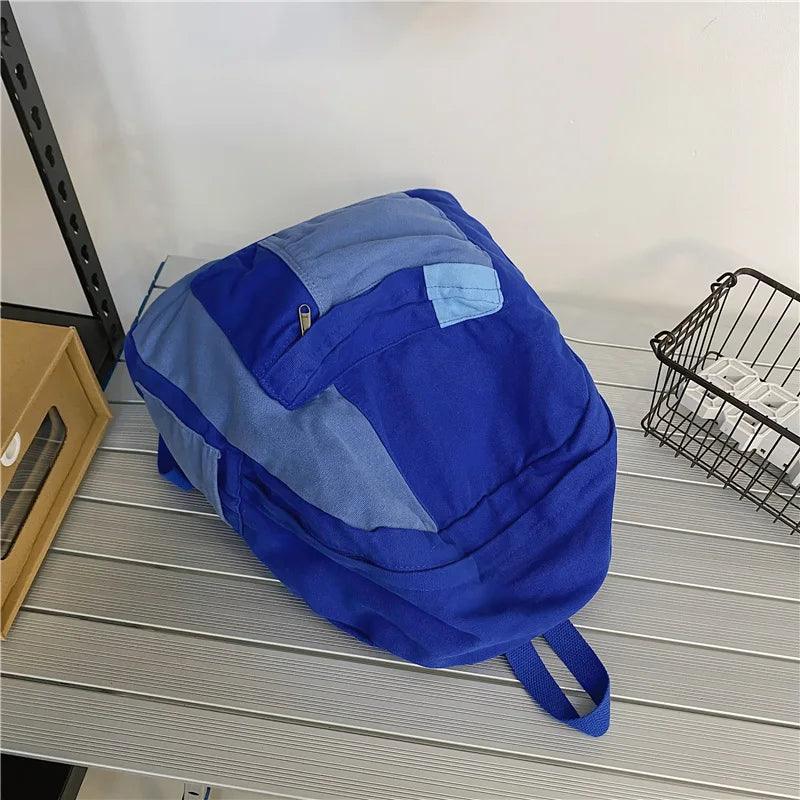 B2695 Cool Backpack - Fashion Panelled Canvas Travel Book Bags - Touchy Style