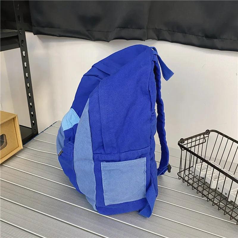 B2695 Cool Backpack - Fashion Panelled Canvas Travel Book Bags - Touchy Style