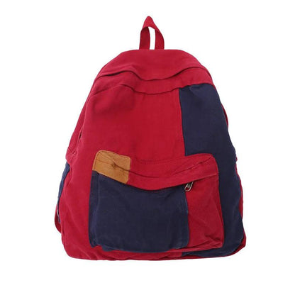 B2695 Cool Backpack - Fashion Panelled Canvas Travel Book Bags - Touchy Style