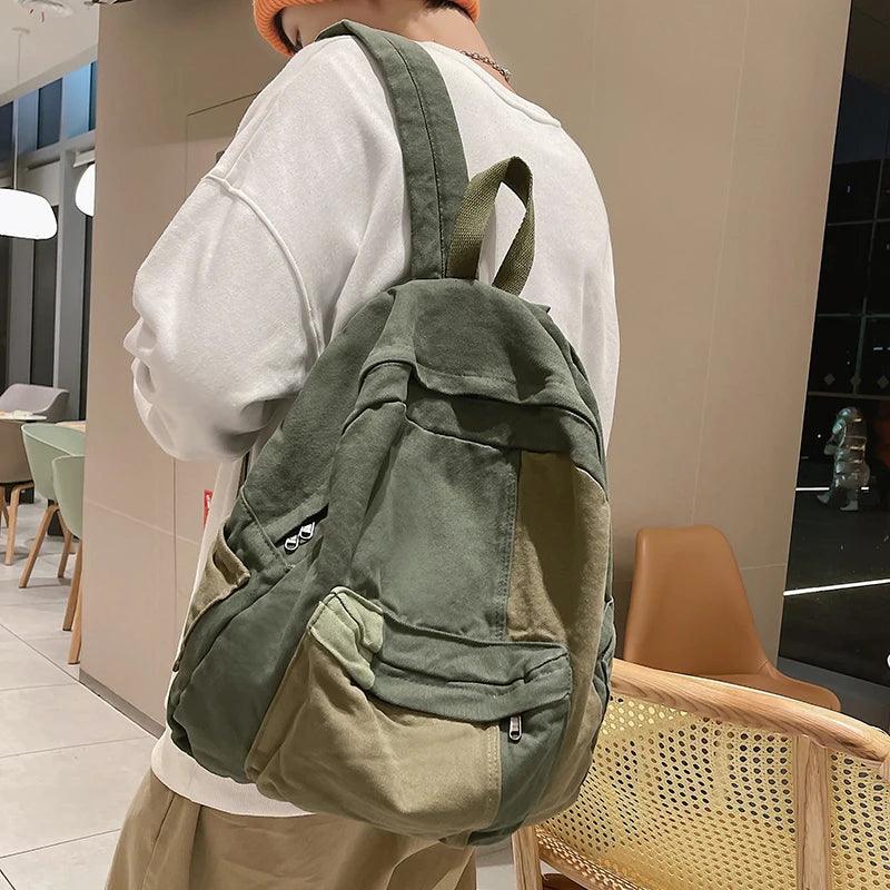 B2695 Cool Backpack - Fashion Panelled Canvas Travel Book Bags - Touchy Style