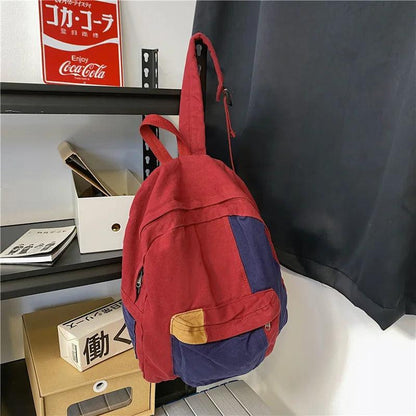 B2695 Cool Backpack - Fashion Panelled Canvas Travel Book Bags - Touchy Style