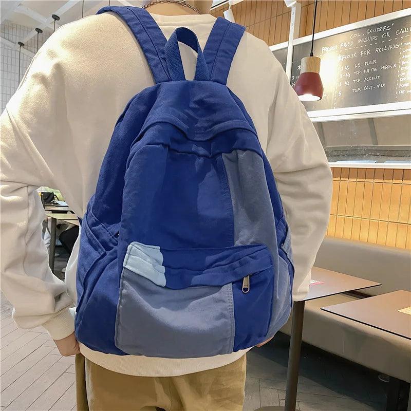 B2695 Cool Backpack - Fashion Panelled Canvas Travel Book Bags - Touchy Style