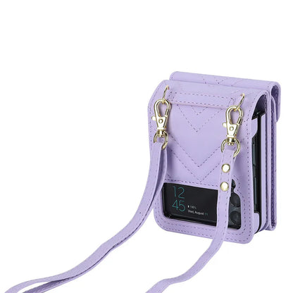 BCPC947 Cute Phone Cases for Galaxy Z Flip 5, Galaxy Z Flip 4, and Galaxy Z Flip 3 - Luxury Crossbody Leather Wallet Cover - Touchy Style