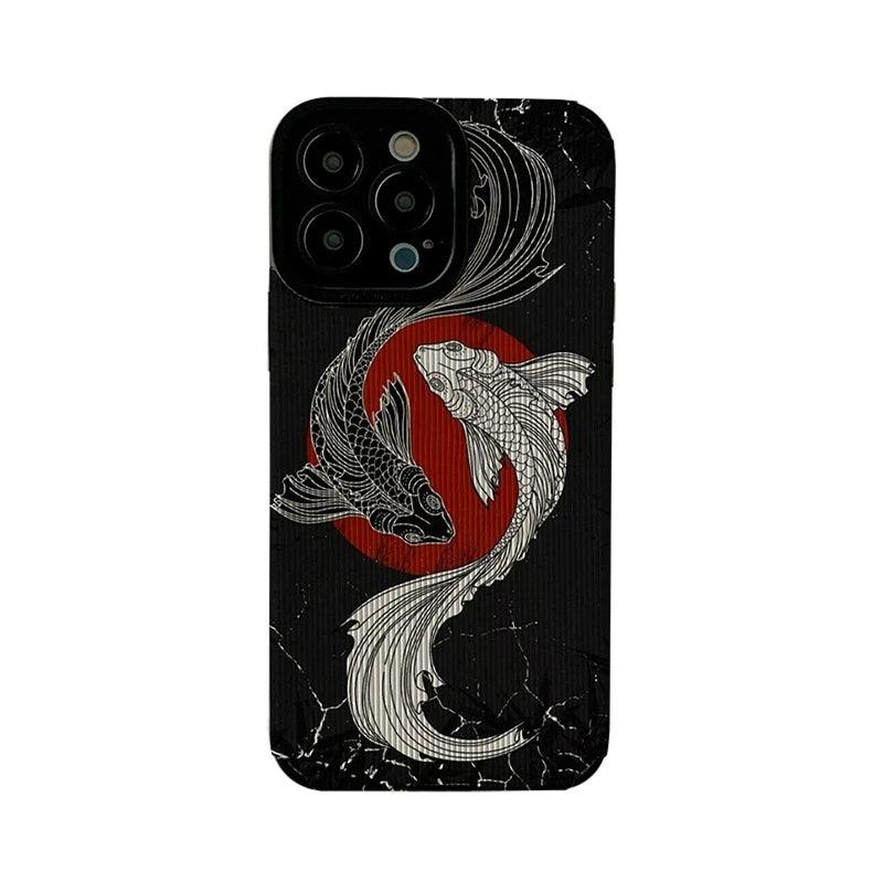 Black and White Cute Carp Oil Painting Phone Case for iPhone 15, 14, 13, 12, 11 Pro Max, Mini, 7, 8 Plus, X, XS Max, XR - Touchy Style