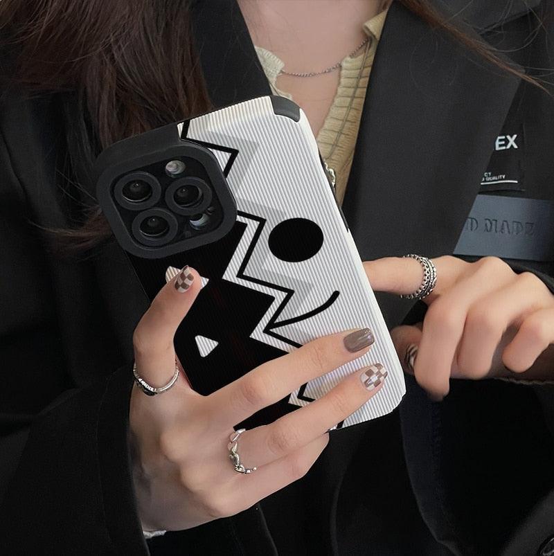 Black &amp; White Funny Expression Cute Phone Case for iPhone 6, 7, 8 Plus, SE 2020, 11, 12 Pro Max, 13, 14, X, XS, XR, XS Max - Touchy Style