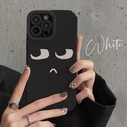 Black Cute Cartoon Expression Phone Case for iPhone 14, 13, 11, 12, Pro Max, Mini, Xs Max, X, XR, SE 2020, 7, 8 Plus - Touchy Style