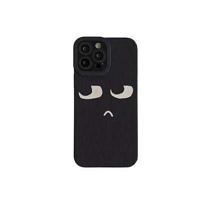 Black Cute Cartoon Expression Phone Case for iPhone 14, 13, 11, 12, Pro Max, Mini, Xs Max, X, XR, SE 2020, 7, 8 Plus - Touchy Style