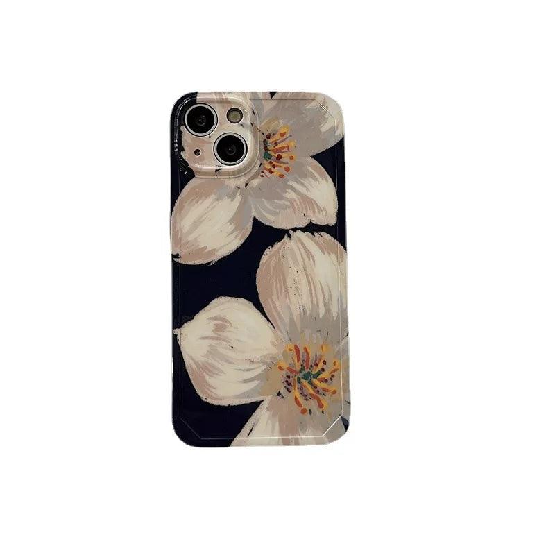 Black Cute Flower Oil Painting Phone Case for iPhone 11, 12, 13, 14 Pro Max, and 14 Plus - Touchy Style