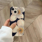 Black Cute Flower Oil Painting Phone Case for iPhone 11, 12, 13, 14 Pro Max, and 14 Plus - Touchy Style .