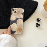 Black Cute Flower Oil Painting Phone Case for iPhone 11, 12, 13, 14 Pro Max, and 14 Plus - Touchy Style .