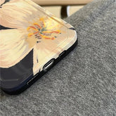 Black Cute Flower Oil Painting Phone Case for iPhone 11, 12, 13, 14 Pro Max, and 14 Plus - Touchy Style .