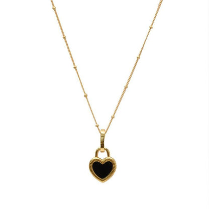 Black Double-Sided Heart Pendant Necklace Charm Jewelry NCJOI36 - Touchy Style