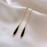 Black Drop Tassel Long Earrings Charm Jewelry - FV158 - Touchy Style .